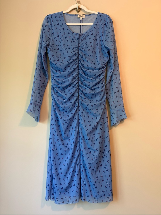 Baum Und Pferdgarten Dresses & Skirts - Baum und Pferdgarten “Janis” Blue Mini Rose Mesh Ruched Midi Dress Sz L VGUC